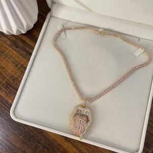 Glamorous Pink and Gold Dollar Pendant Necklace